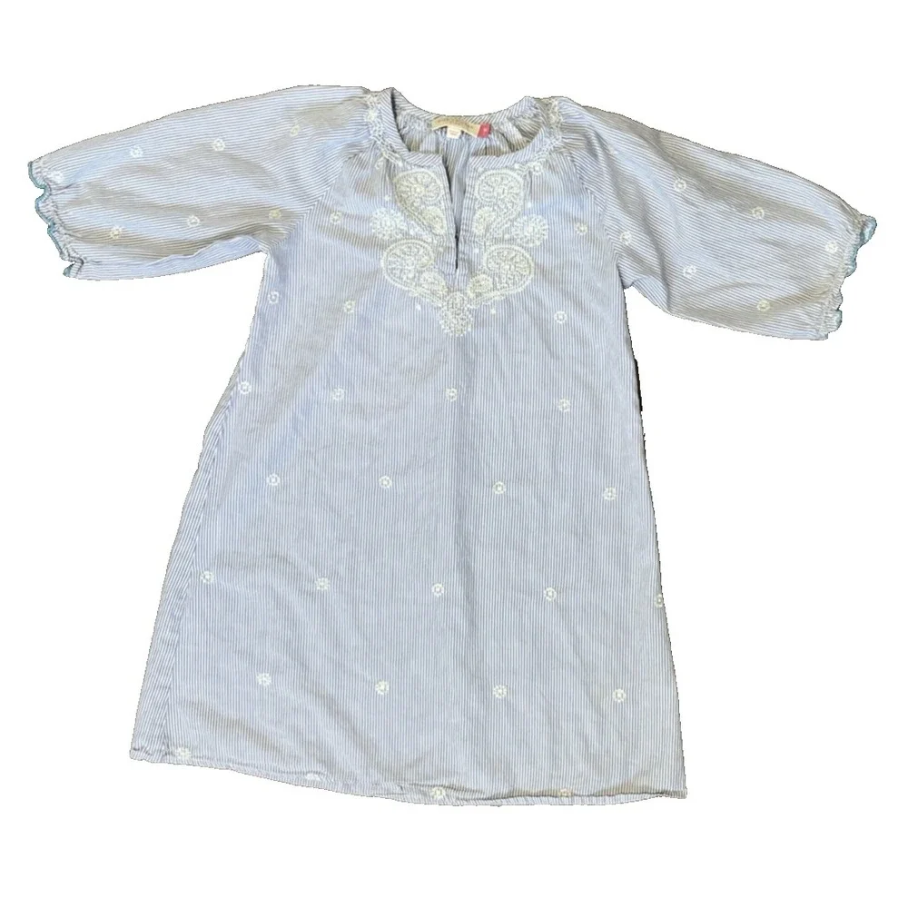 Pink Chicken Boho Dress Girls Size 8 Blue White Embroidered